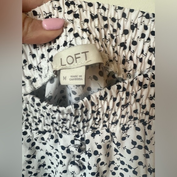 LOFT White and Black Floral Button Pull On Midi Skirt Size Medium NWT BRAND NEW - Picture 12 of 14